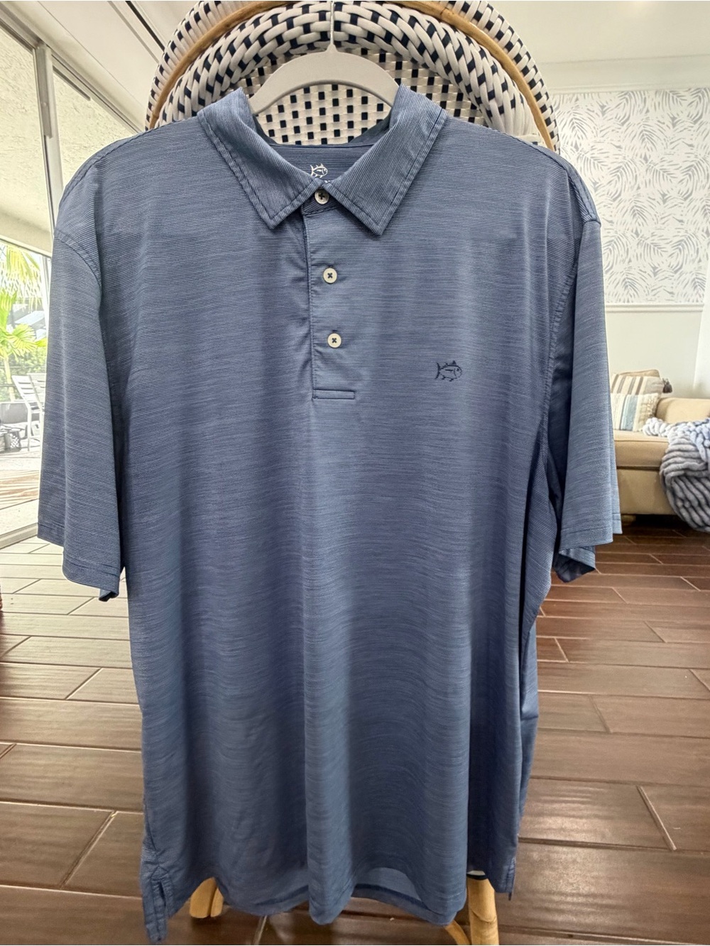 Southern Tide Men’s XL brrr° Performance Polo Shirt Blue Striped Short Sleeve